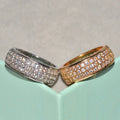 Two Tone Wide Band Rings with Rows of Clear Stones view 3