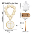 Cream Wood Bead Round Cross Disc Pendant Prayer Bracelet view 2