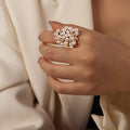Gold Open Ring White Pearl Cluster Pear Clear Stone Accents view 3