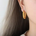 Gold Polished Thick Oval Hoop Earrings Latch Closure Pair view 6
