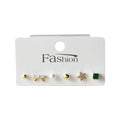 Gold Six Piece Mini Stud Set Star Pearl Bow Green Stone view 5