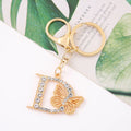 Rhinestone Butterfly Letter Keychain Gold Tone A to Z view 9
