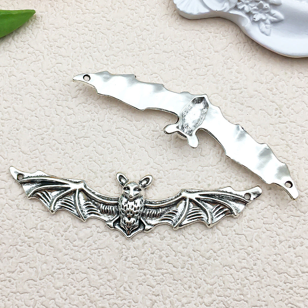 Antique Silver Zinc Alloy Halloween Bat Wing Cross Hollow Charm Pendants for DIY Jewelry