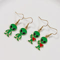 Green Enamel Alien Fishhook Dangle Earrings Two Styles view 5