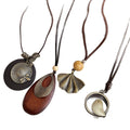 Long Cord Pendant Necklace in Four Wood and Metal Designs view 5