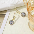 Gold Halo Round Clear Crystal Drop Earrings Lever Backs view 1