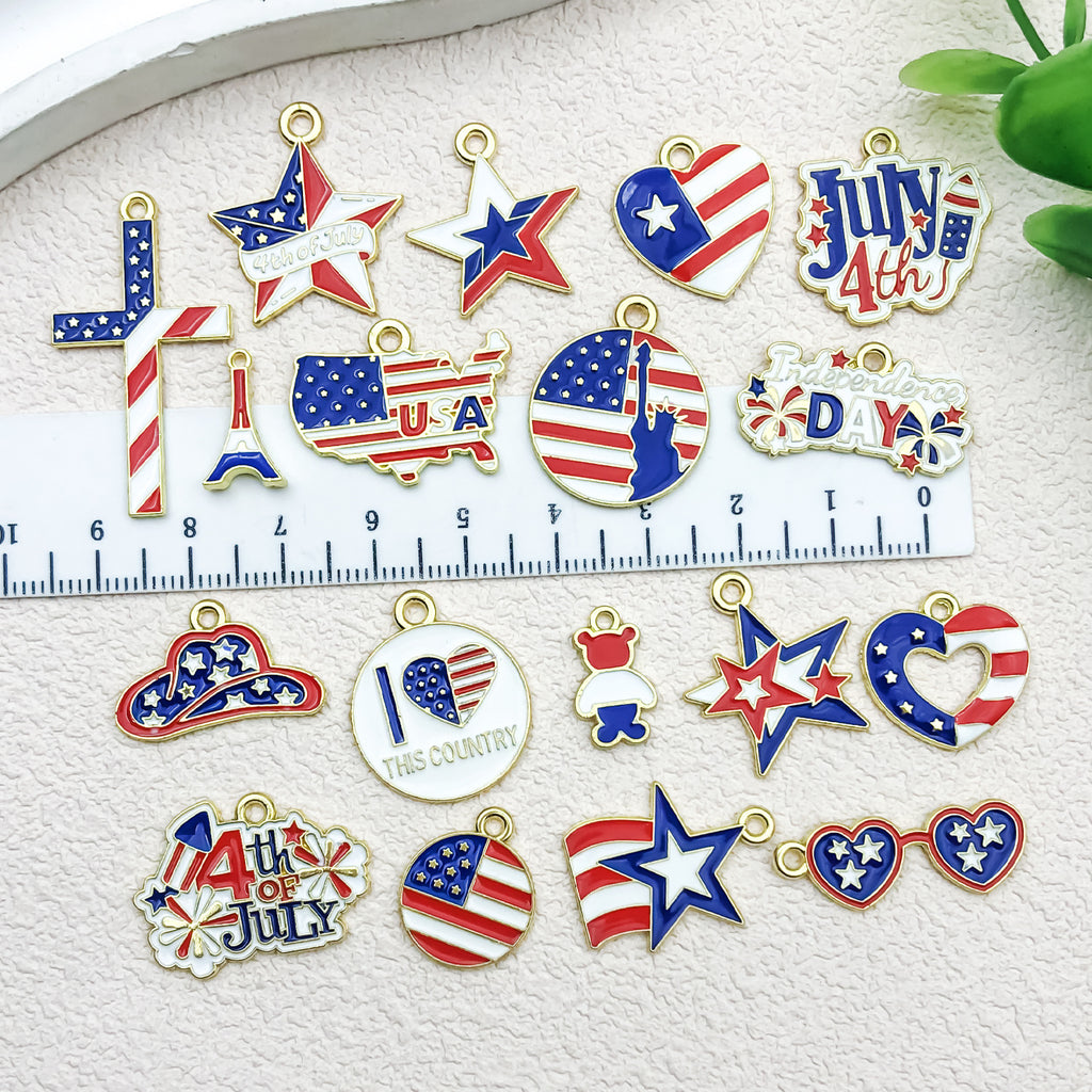 Enamel Iron American Flag Charm Pendant for DIY Independence Day Earrings Necklace Keychain