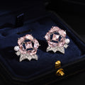 Pink Crystal Rose Flower Stud Earrings with Pearl Accents view 4