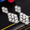 Silver Tone Pearl Cluster Ornate Drop Earrings Polished Metal Jewelry view 2