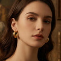 Multi Ridge C Hoop Earrings in Polished Gold and Silver Tone view 3
