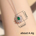 Silver Green Teardrop Flower Halo Pendant Necklace Alloy view 5