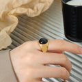 Chunky Oval Signet Rings Black Glass Or White Shell view 6
