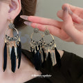 Feather Tassel Earrings in Blue and Black With Four Fastenings view 4