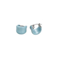 Blue and Pink Enamel Wide Hoop Earrings With Silver Tone Closures view 5
