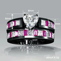 Gunmetal Tone Pink Crystal Heart Ring Set Fashion Jewelry view 4