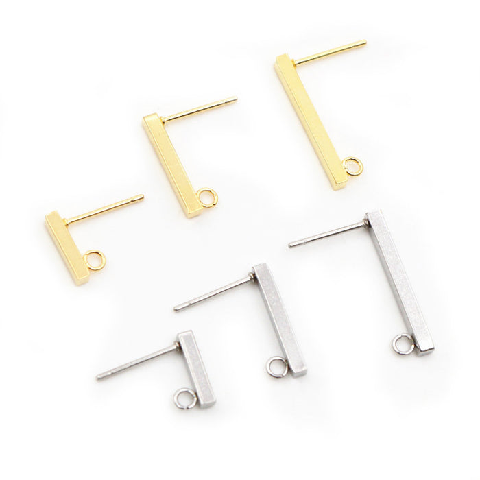 Stainless Steel Bar Earring Posts With Loop in Three Lengths