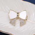White Bow Brooch Pin with Crystal Pave Ribbon Tails view 3