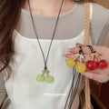 Red Glitter Cherry Pendant Black Cord Adjustable Necklace view 2