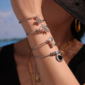 Black Enamel Heart Charm Slider Bracelet Gold Steel Chain view 4
