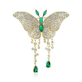 Crystal Butterfly Brooch with Two Beaded Tassels Clothing Pin view 2