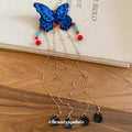 Blue Knit Butterfly Duckbill Clip Red Bead Chain Tassels view 4