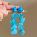 Blue Fabric Petal Tassel Earrings in Two Designs Fashion Jewelry view 4