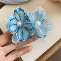 Fabric Double Flower Pearl Center Duckbill Hair Clips Two Colors view 7