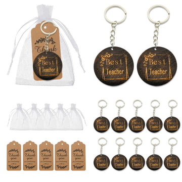 Best Teacher Round Wooden Keychain With Metal Ring, Two Styles