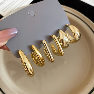 Mixed Shape Metal Hoop Earring Sets Gold Silver 4 Styles