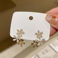 Gold Tone Crystal Flower Drop Stud Earrings With Leaf Charms view 6
