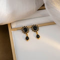 Black Oval Rhinestone Drop Earrings Teardrop Gold Tone view 3