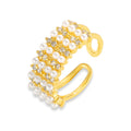 Gold Open Wide Band Ring Pearl Rows Zircon Accents view 5