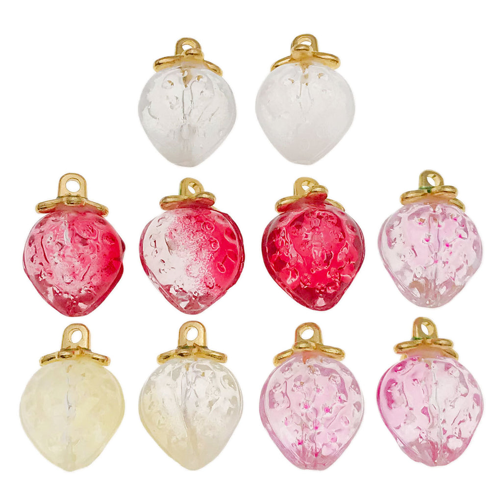 Transparent Glass 3D Strawberry Charm Pendant for DIY Earrings Keychain Jewelry