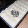 Silver Multi Row Crystal Open Ring Blue Oval Halo Band view 6