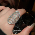 Silver Oval Lattice Crystal Openwork Adjustable Ring view 3