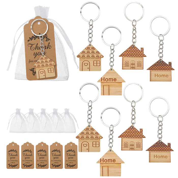 Wooden House Home Engraved Bamboo Keychain Four Designs