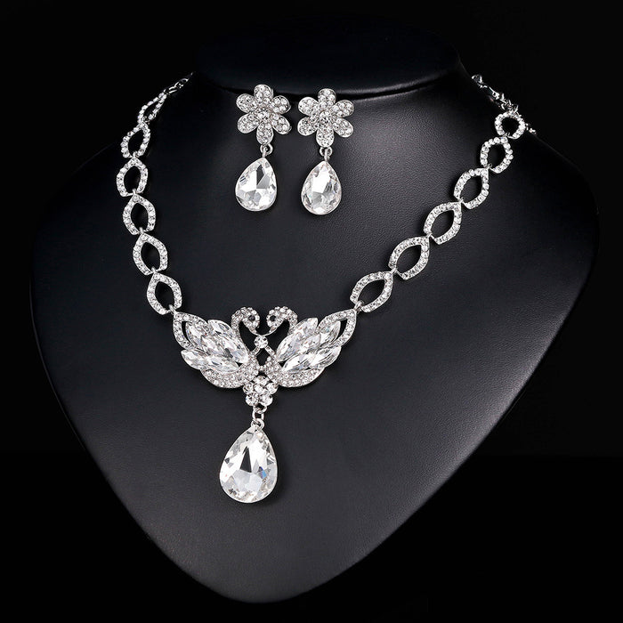 Black Silver Tone Swan Crystal Four Designs Metal Necklace
