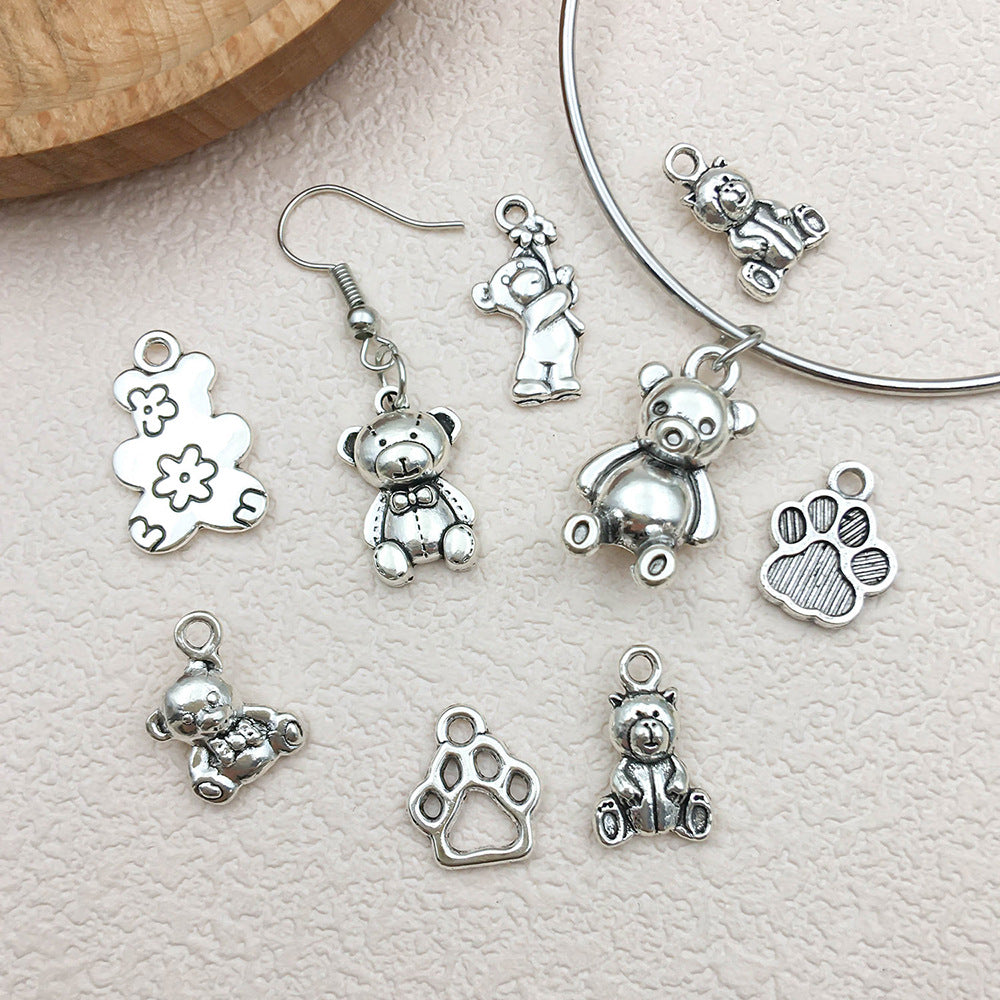 Antique Silver Zinc Alloy Toy Bear Animal Charm Pendant for DIY Bracelet Necklace Making