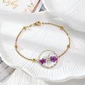 Gold Tone Scalloped Round Pressed Flower Chain Bracelets in Four Colors view 3