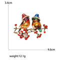 Enamel Twin Birds On Branch Brooch With Red Berry Crystals view 5