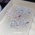 Double Flower Stud Earrings With Clear and Pastel Stones view 1