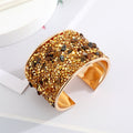 Gold Tone Crushed Stone Wide Open Cuff Bracelets in Seven Colorways view 10