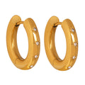 Gold Huggie Hoop Earrings Star Set Clear Stone Accents view 5