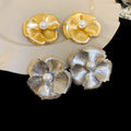 Silver Tone Flower Pearl Center Stud Earrings Jewelry Accessory view 4