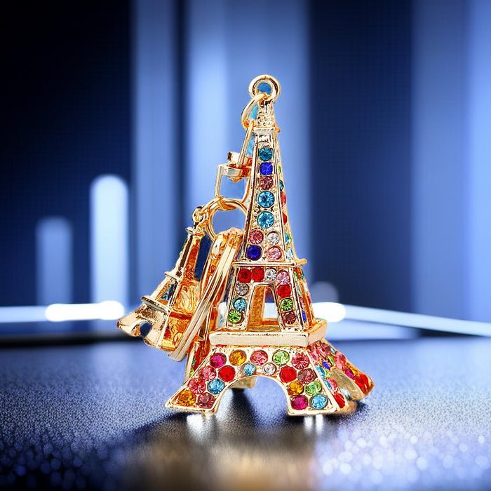 Jeweled Eiffel Tower Keychain with Multicolor Crystal Panels