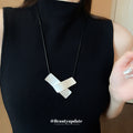 Black Cord Silver Brushed Metal Pendant Necklace Two Styles view 4