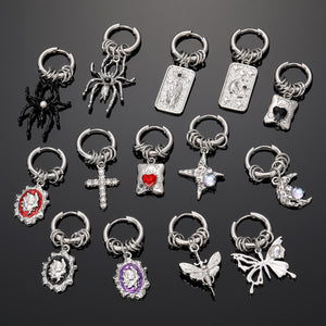 Stainless Steel Huggie Hoop Earring with Charm Drop, 14 Silver Styles