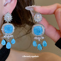 Blue Crystal Floral Chandelier Earrings in Two Designs view 4