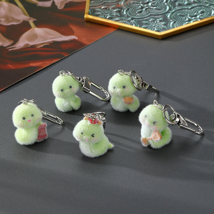 Flocked Green Snake Plush Keychain Metal Clasp 5 Styles
