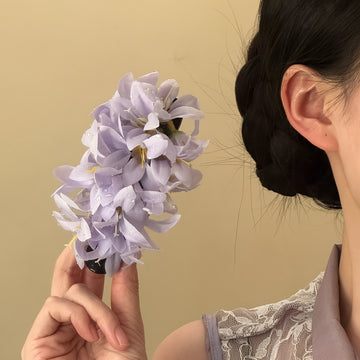 Fabric Flower Cascade Black Claw Hair Clips Pink White Purple